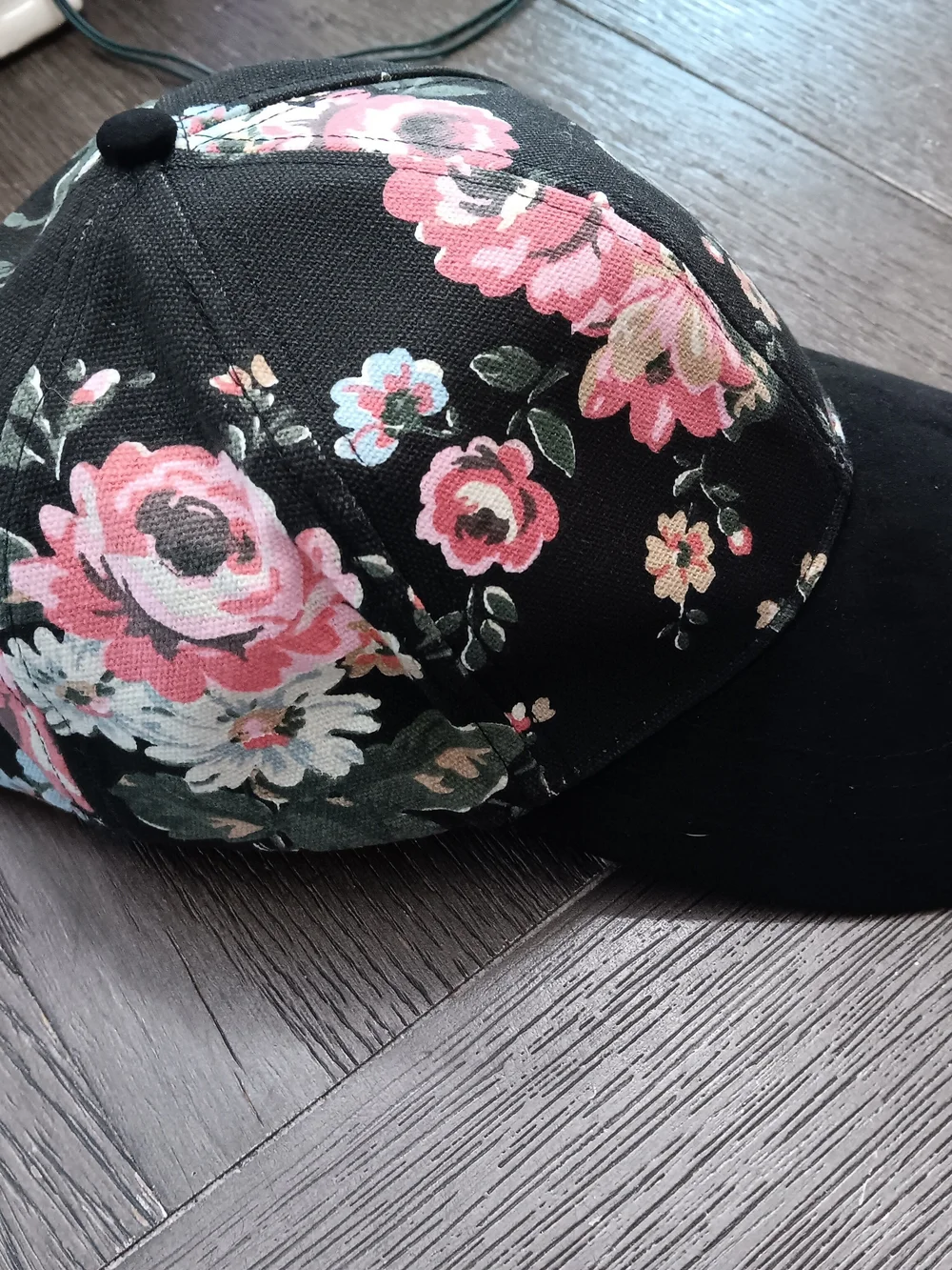 Womens Floral Pink & Black Baseball Cap